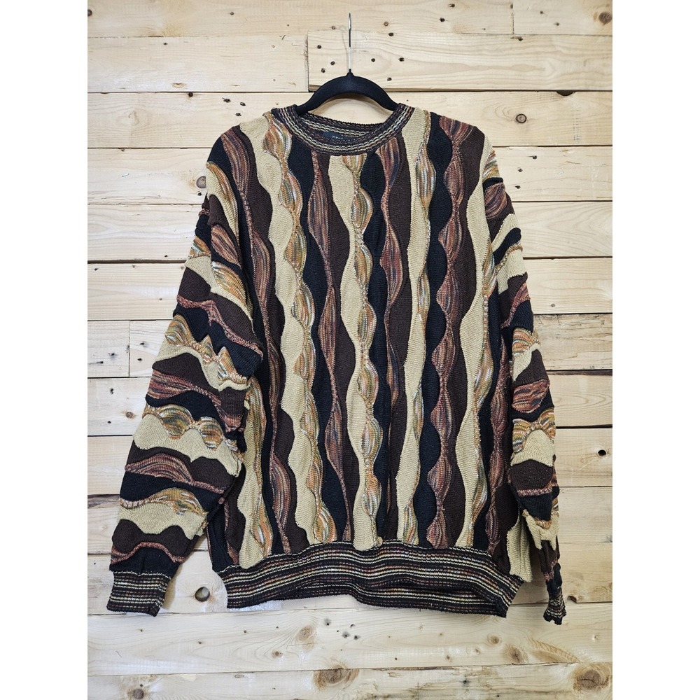 Vintage Protege Men's Sweater Size XL Textured 3D Knit Brown USA 90's Neutral